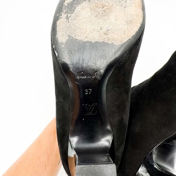 Louis Vuitton LV Monogram Ankle Boots Black Suede Heels EU 37 US 7 - Picture 13 of 14